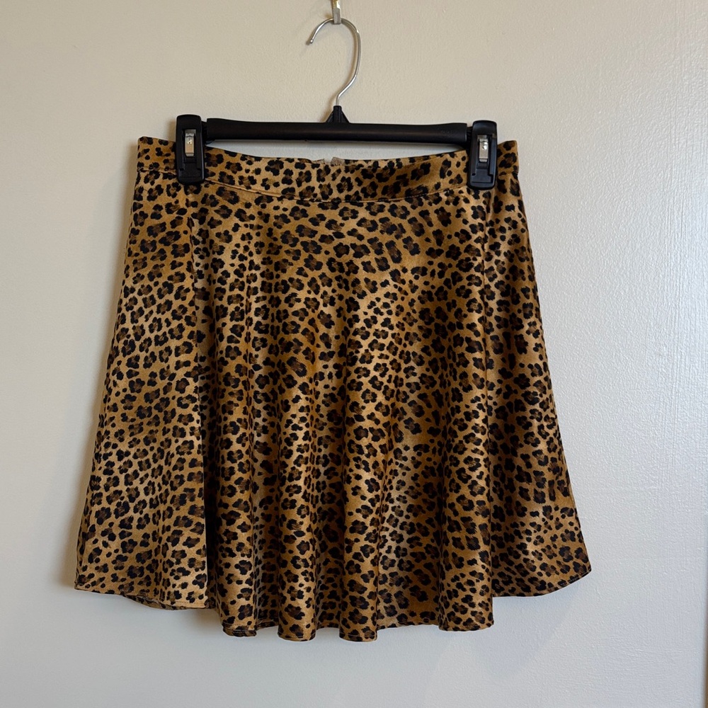 Leopard Print satin Flared Skirt - Brown